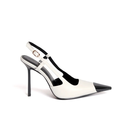 Sapatos Slingback em Pele Branco e Preto