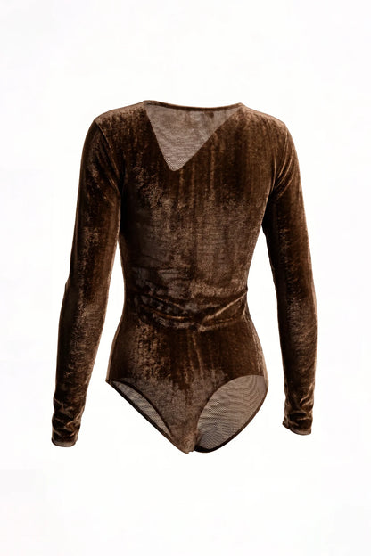 Body castanho com decote drapeado