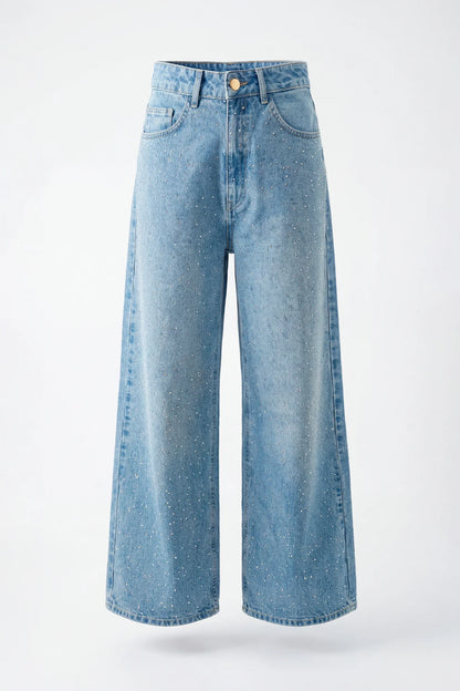 Calças Denim com Brilhantes