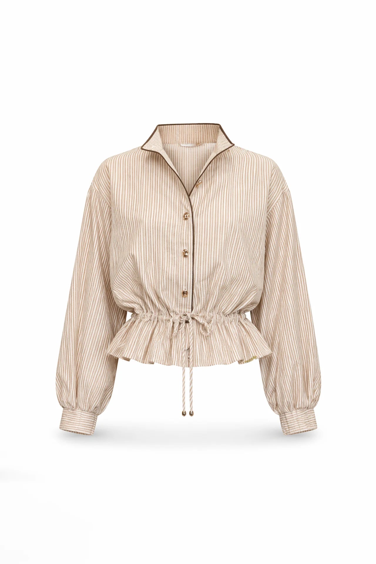 Camisa às Riscas com Cordão na Cintura