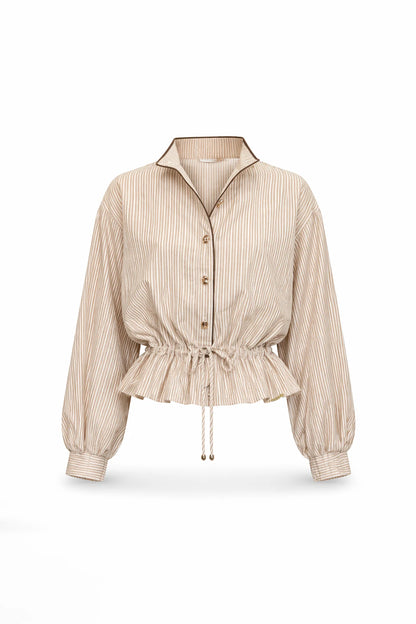 Camisa às Riscas com Cordão na Cintura