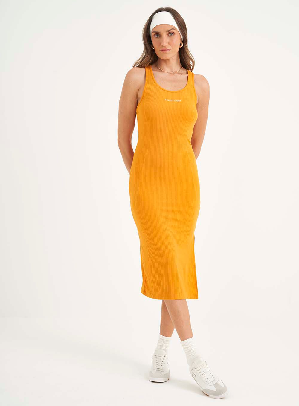 Vestido Canelado Midi Laranja