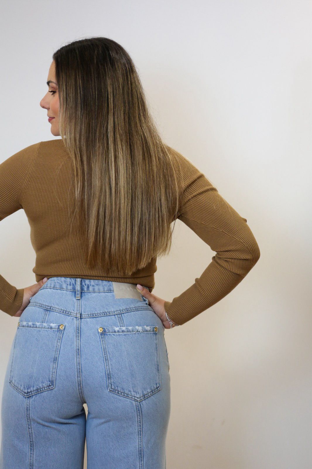 Calças de Ganga Wide Leg Cintura Alta