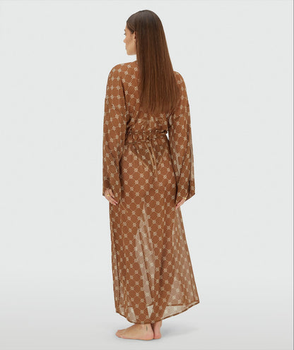 Kimono oversized SIENNA com estampa de logo - marrom