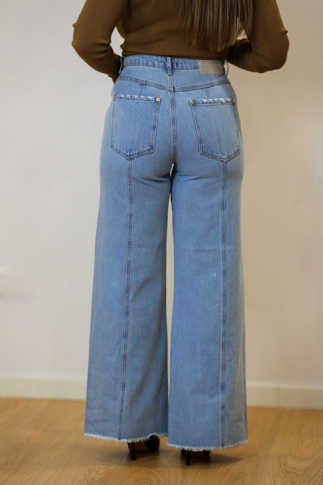 Calças de Ganga Wide Leg Cintura Alta