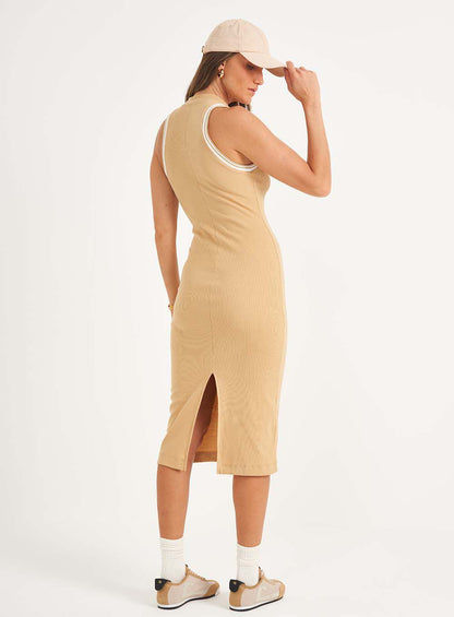 Vestido midi canelado Colcci Sport bege