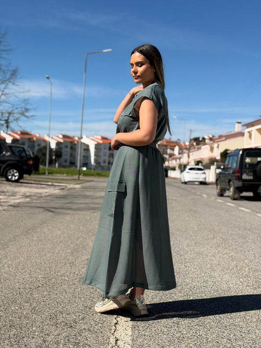 Conjunto Liu Jo – Top & Saia Midi Verde Militar