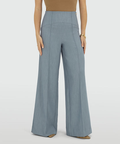 Calça MICHELLA de cintura alta e pernas largas - azul celeste mesclado