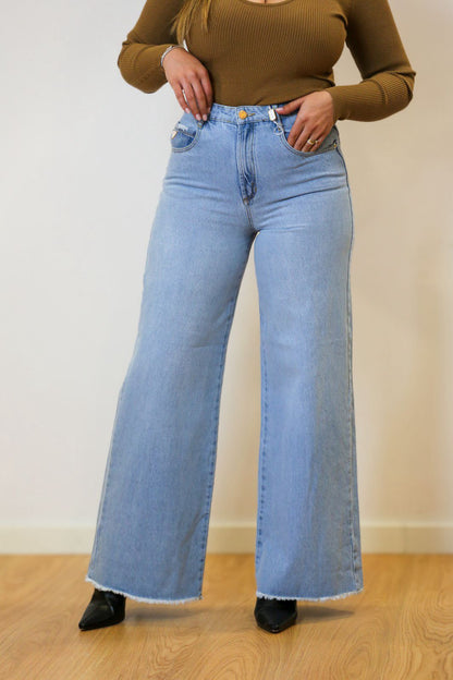 Calças de Ganga Wide Leg Cintura Alta