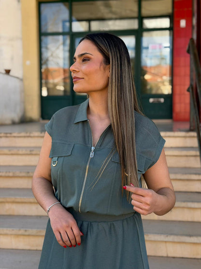 Conjunto Liu Jo – Top & Saia Midi Verde Militar