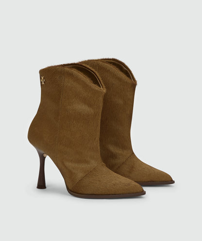 Botas em couro com pelo de pônei - cáqui escuro
