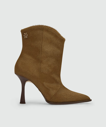 Botas em couro com pelo de pônei - cáqui escuro