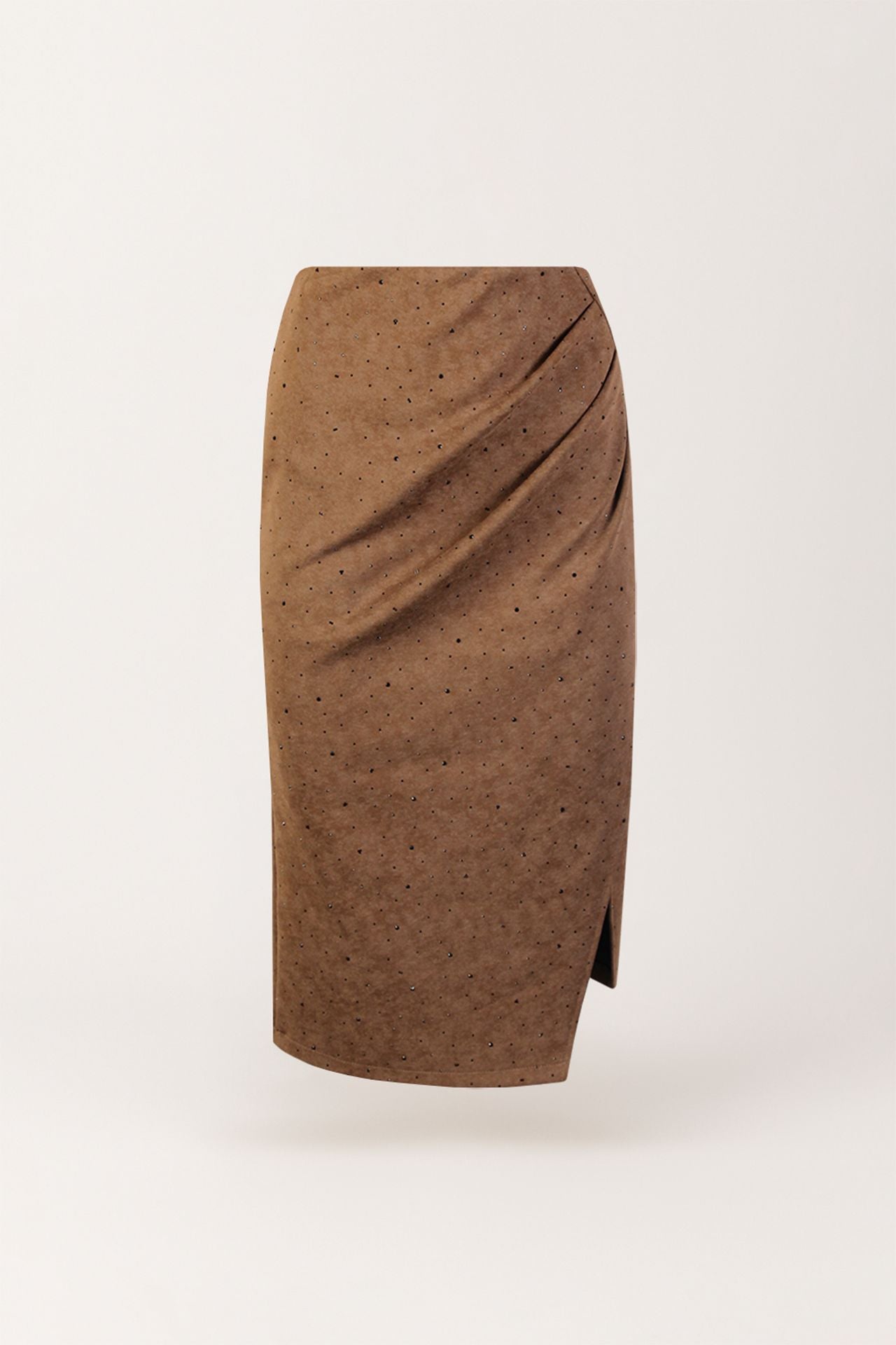 Saia Midi com Acabamento Pele de Pêssego e Aplicações Brilhantes