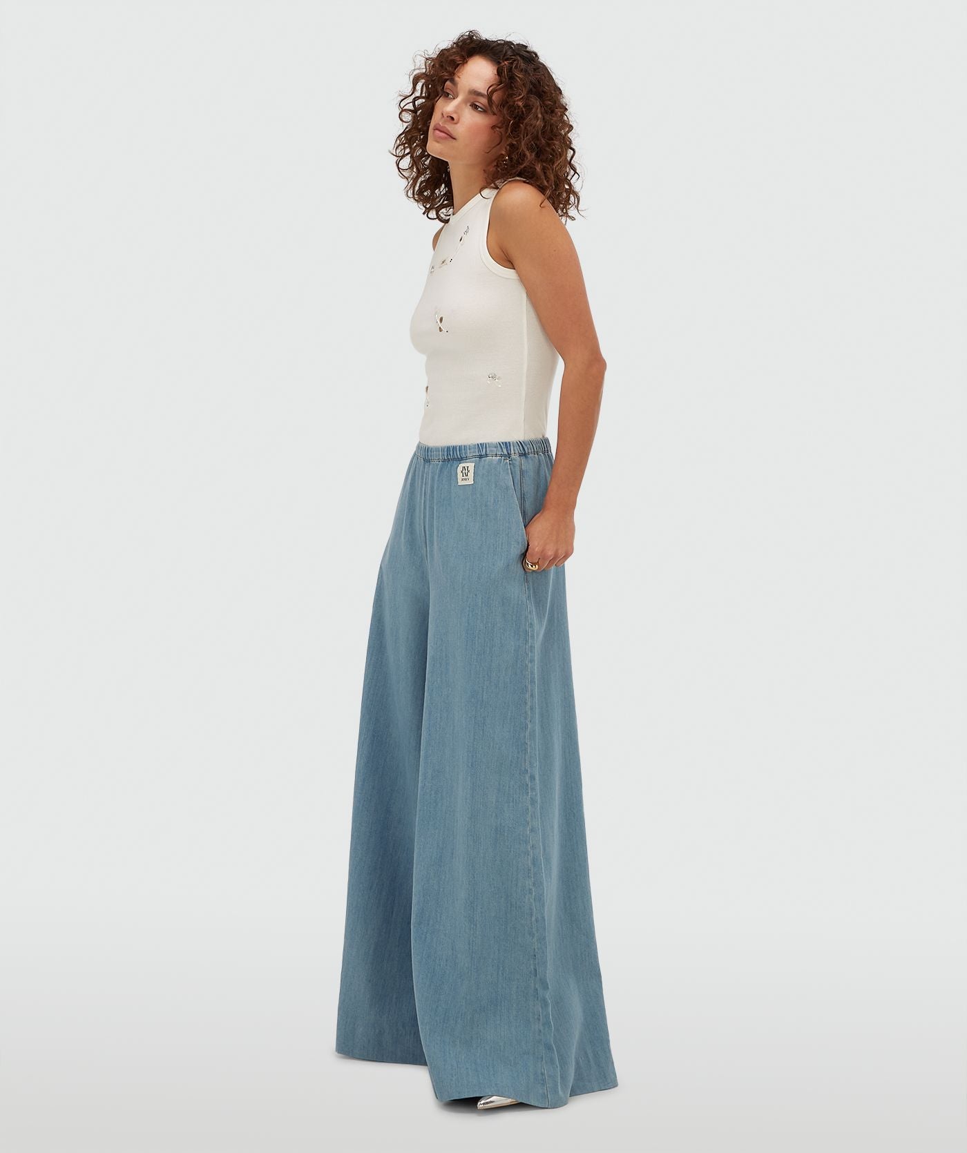 Calças de perna larga SERA com efeito denim - denim azul médio