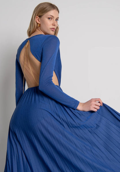 Vestido longo de corte regular com lurex
