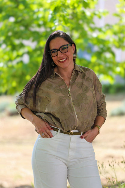 Bomber Floral Texturizado – Verde Khaki