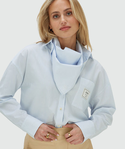 Blusa oversized com amarração em lenço - listras azuis vibrantes