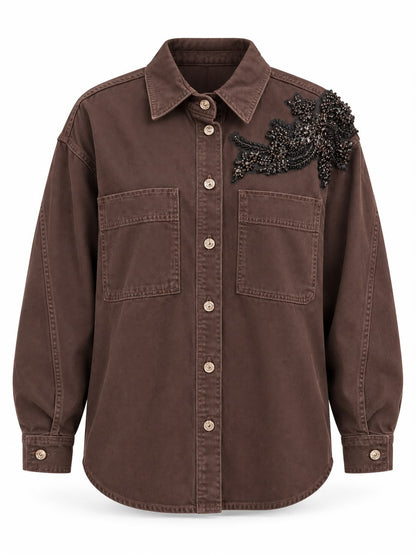 Camisa LIU JO castanha com aplicação de pedraria