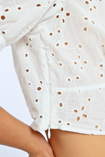 Blusa manga balão com bordado inglês