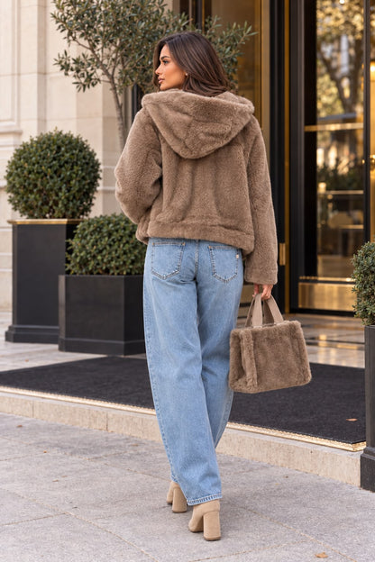 Casaco de Pelo com Capuz Liu Jo – Taupe