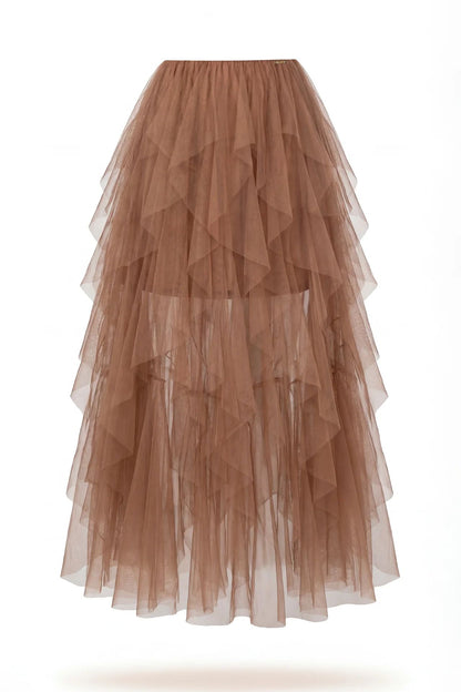 Saia comprida em tule com folhos