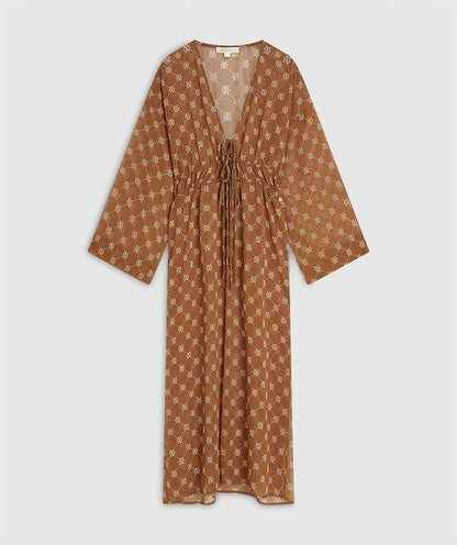 Kimono oversized SIENNA com estampa de logo - marrom