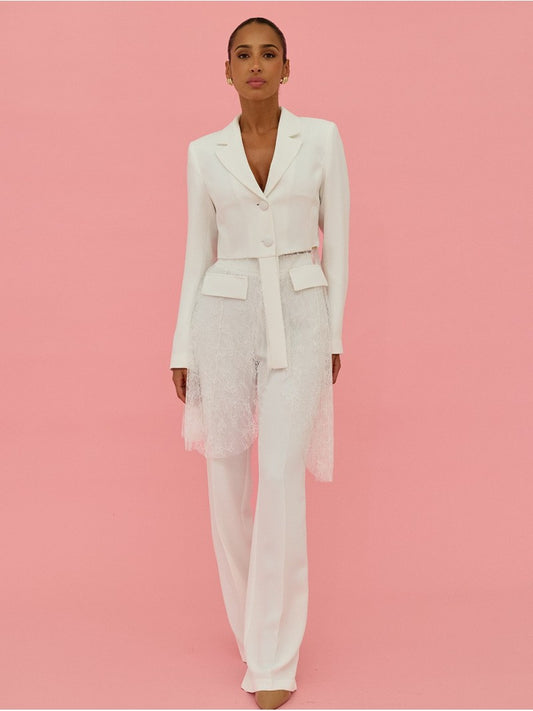 Blazer em tecido e renda