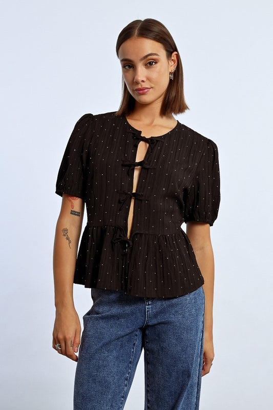Blusa com strass para amarrar