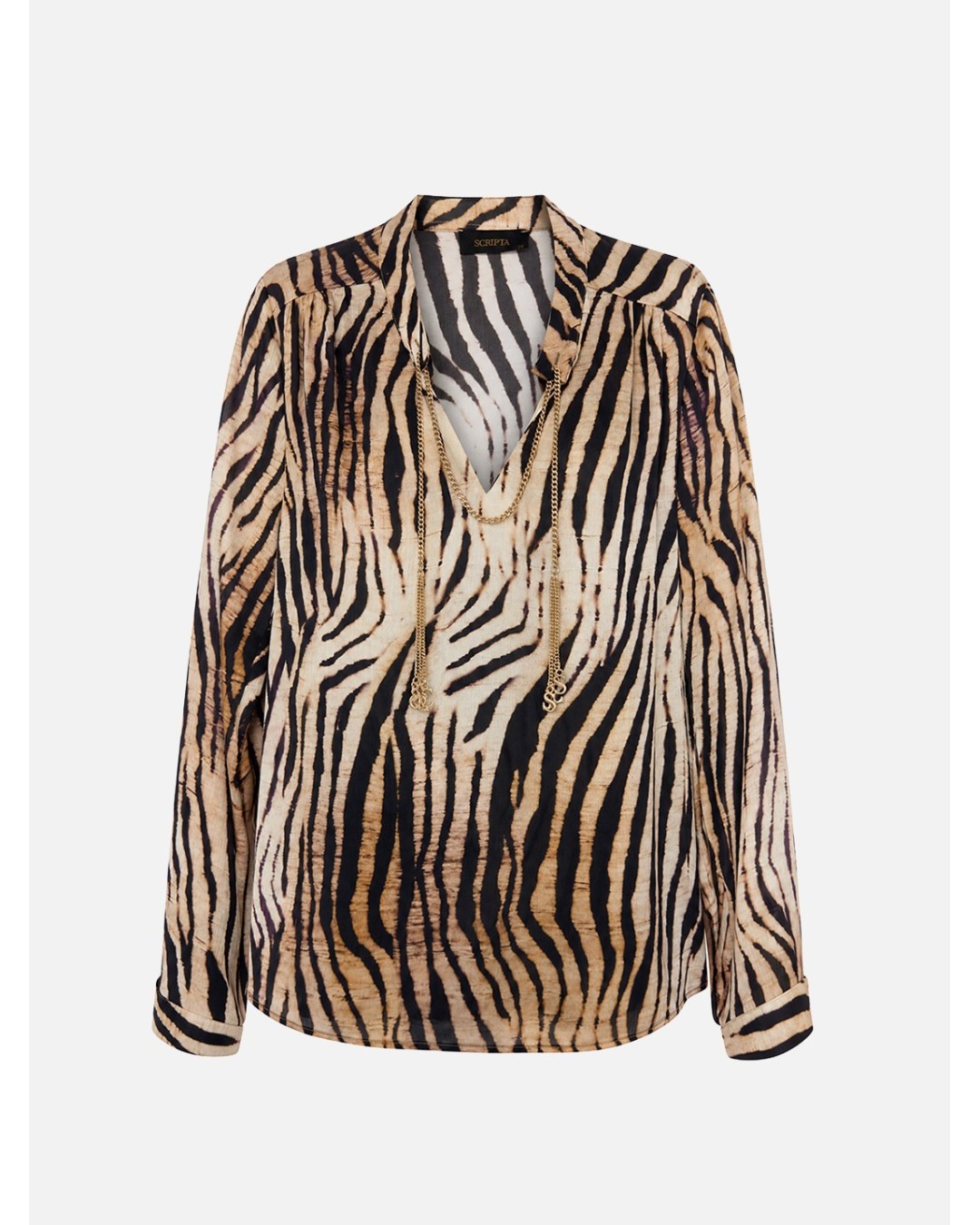 Blusa estampada com corrente metálica