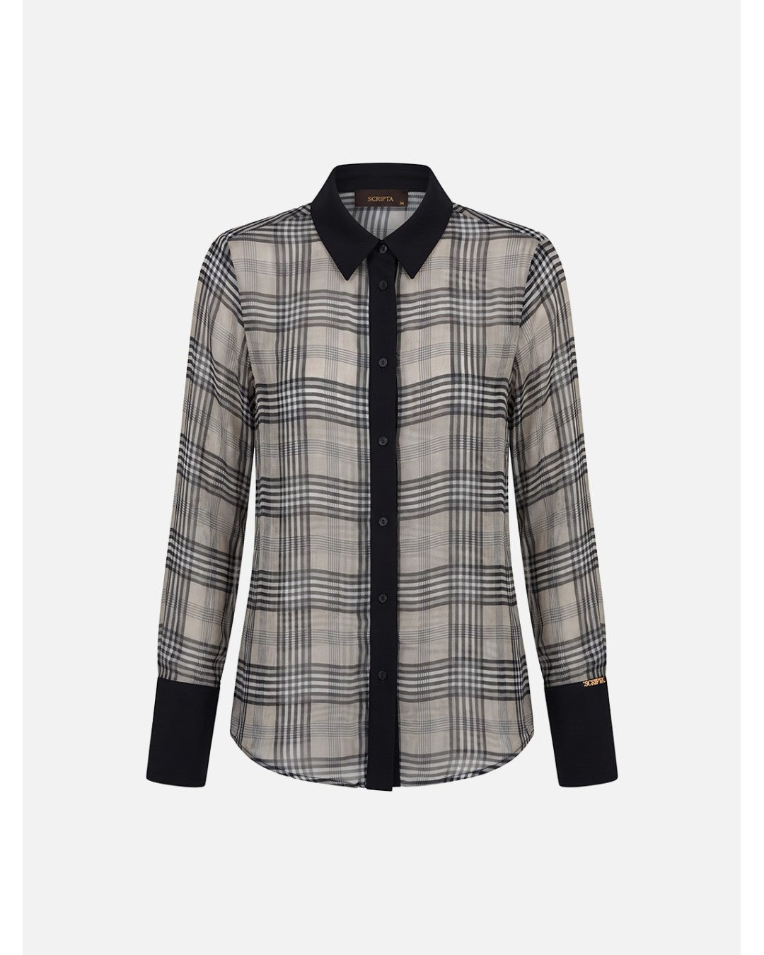 Blusa estampado xadrez com detalhes em contraste