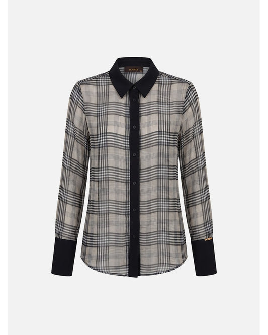 Blusa estampado xadrez com detalhes em contraste