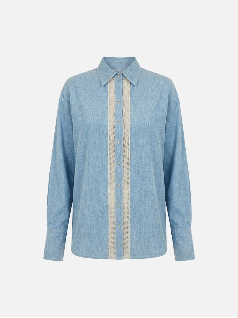 Blusa fluída em linho com tira a contrastar