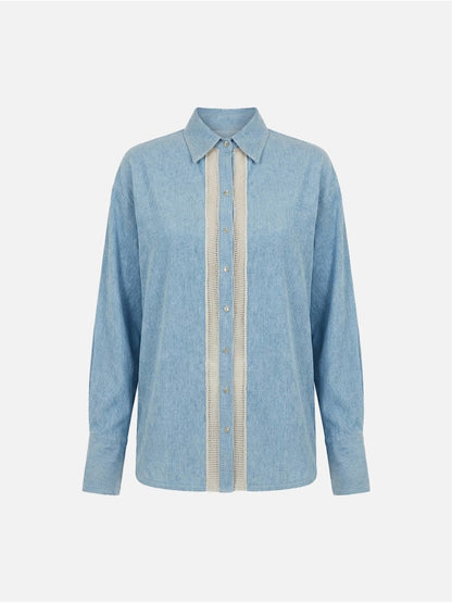 Blusa fluída em linho com tira a contrastar