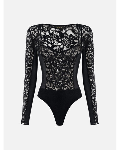 Body em renda com decote quadrado