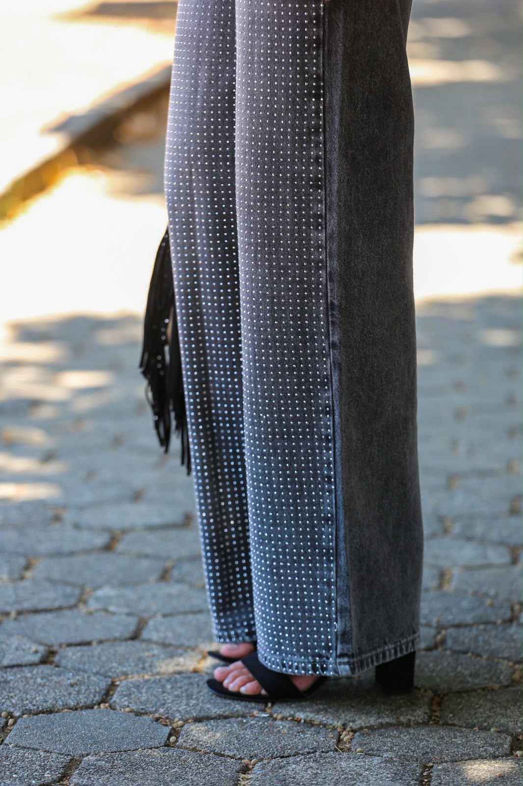 Calça Jeans Wide Leg com Brilhos