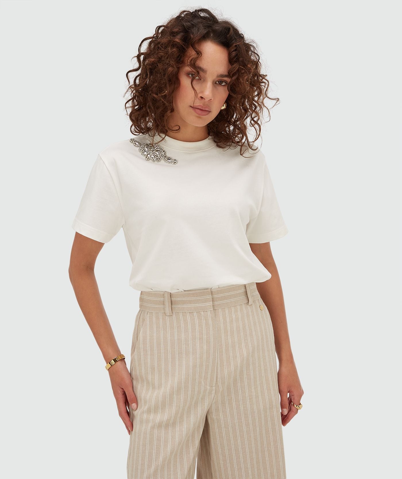 Camiseta oversized ROXY com strass - off white