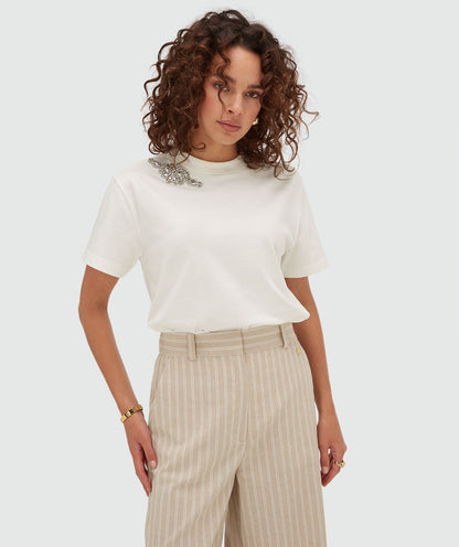 Camiseta oversized ROXY com strass - off white