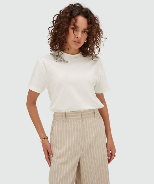 Camiseta oversized ROXY com strass - off white