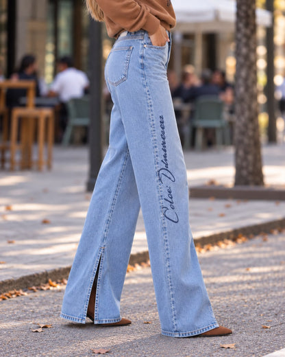 Calça Jeans Juliette Wide Leg Com Bordado