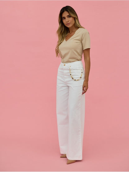 Calça de ganga com corrente efeito pedras