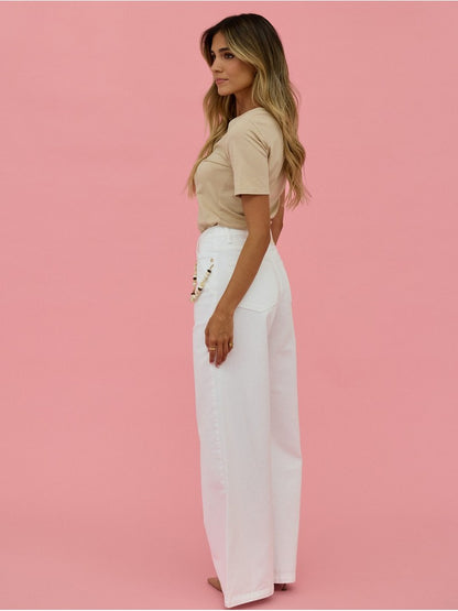 Calça de ganga com corrente efeito pedras