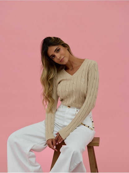 Calça de ganga com corrente efeito pedras