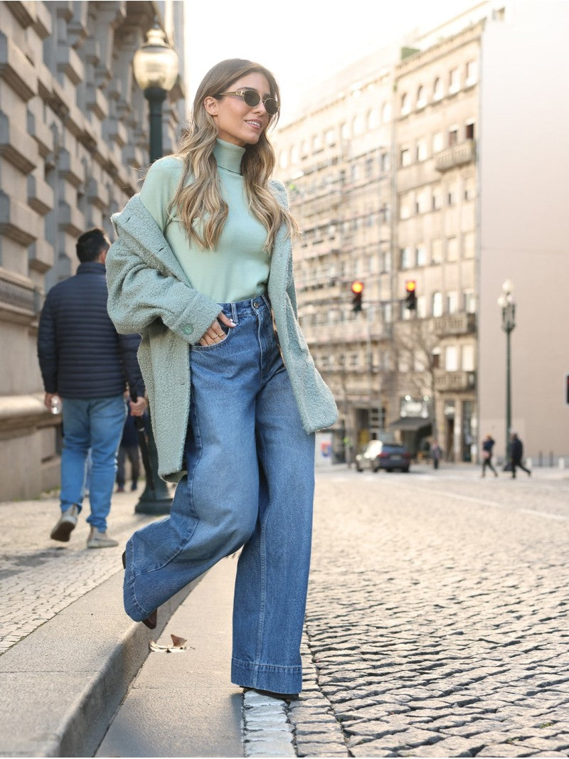 Calça de ganga com corte reto