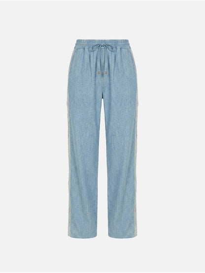 Calça fluída em linho com tira a contrastar