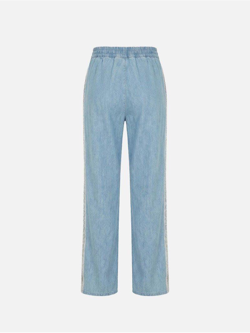 Calça fluída em linho com tira a contrastar