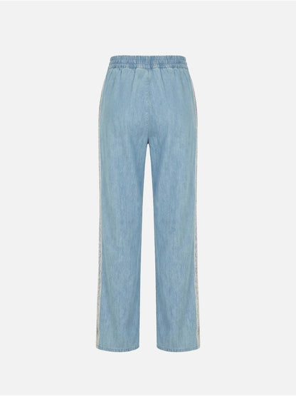 Calça fluída em linho com tira a contrastar