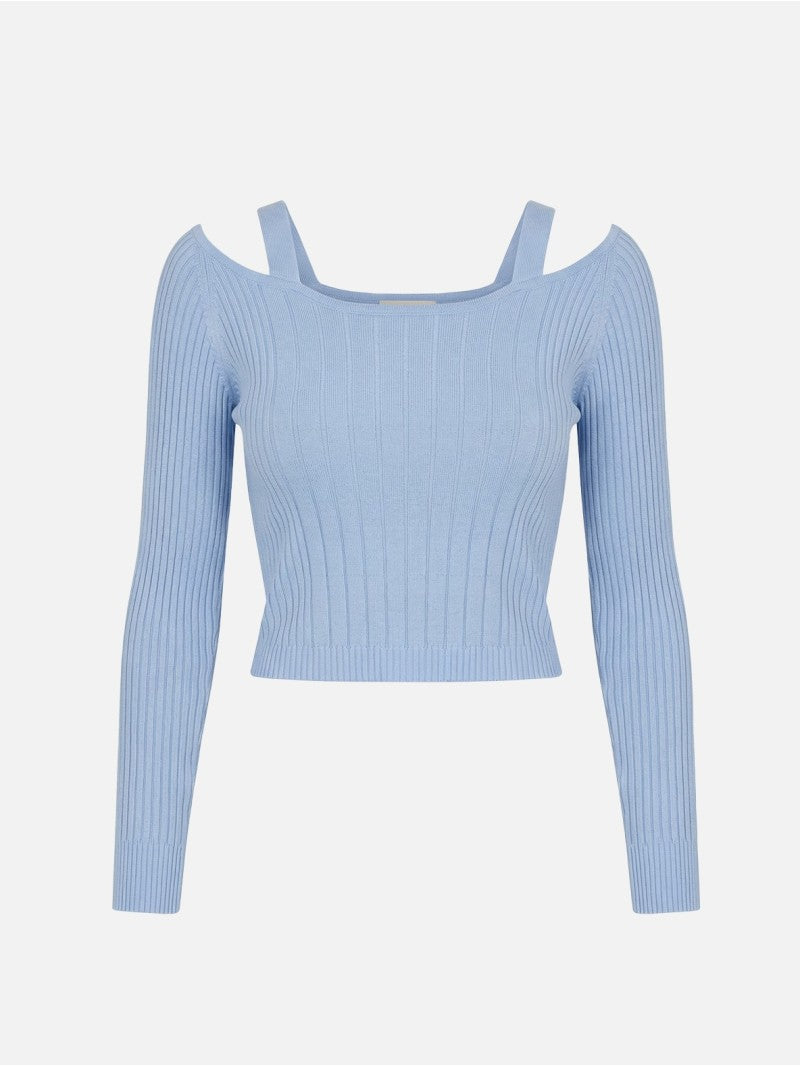 Camisola de malha curta com efeito canelado