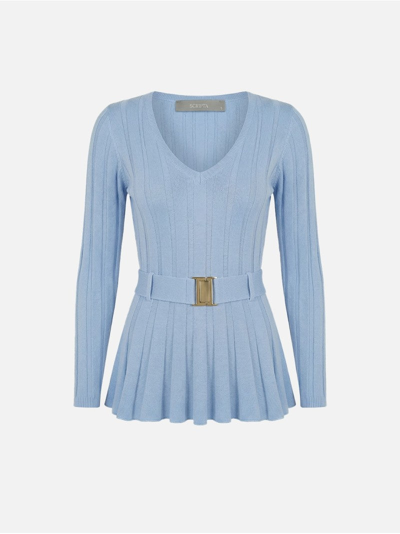 Camisola de malha efeito canelado com cinto