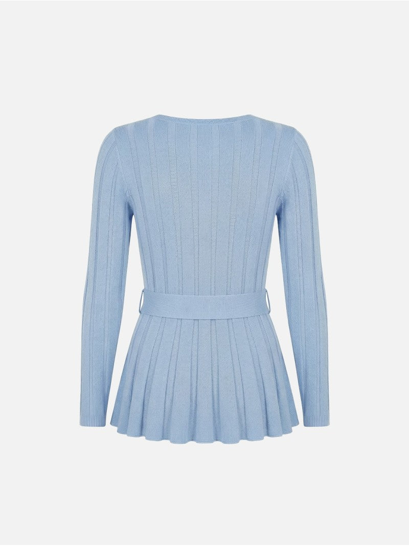 Camisola de malha efeito canelado com cinto