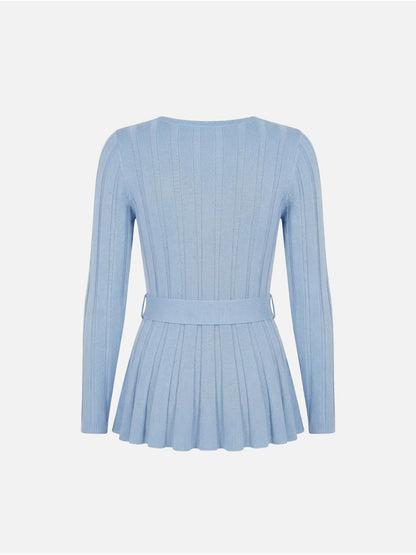 Camisola de malha efeito canelado com cinto